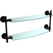  Retro Wave Collection 18 Inch Two Tiered Glass Shelf, Matte Black
