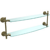 Retro-Wave Collection 24'' Double Glass Shelf, Premium Finish, Antique Brass