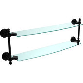  Retro Wave Collection 24 Inch Two Tiered Glass Shelf, Matte Black