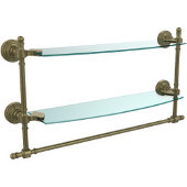  Retro-Wave Collection 18'' Double Glass Shelf w/Towel Bar, Premium Finish, Antique Brass