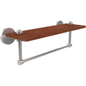  South Beach Collection 16 Inch Solid IPE Ironwood Shelf with Integrated Towel Bar, Satin Chrome