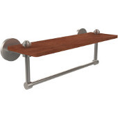  South Beach Collection 16 Inch Solid IPE Ironwood Shelf with Integrated Towel Bar, Satin Nickel