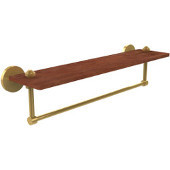  South Beach Collection 22 Inch Solid IPE Ironwood Shelf with Integrated Towel Bar, Polished Brass