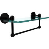  Tango Collection 16 Inch Glass Vanity Shelf with Integrated Towel Bar, Matte Black