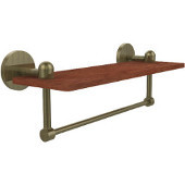  Tango Collection 16 Inch Solid IPE Ironwood Shelf with Integrated Towel Bar, Antique Brass