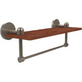  Tango Collection 16 Inch Solid IPE Ironwood Shelf with Integrated Towel Bar, Antique Pewter