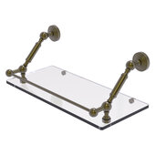  Waverly Place Collection 18'' Floating Glass Shelf with Gallery Rail in Antique Brass, 18'' W x 8-5/8'' D x 7-5/16'' H