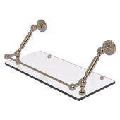  Waverly Place Collection 18'' Floating Glass Shelf with Gallery Rail in Antique Pewter, 18'' W x 8-5/8'' D x 7-5/16'' H
