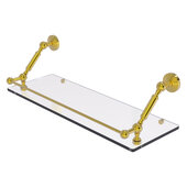 Waverly Place Collection 24'' Floating Glass Shelf with Gallery Rail in Polished Brass, 24'' W x 8-5/8'' D x 7-5/16'' H