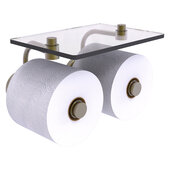  Waverly Place Collection 2-Roll Toilet Paper Holder with Glass Shelf in Antique Brass, 8-1/2'' W x 7-3/8'' D x 5'' H