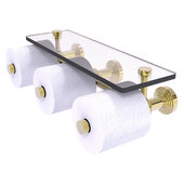  Waverly Place Collection Horizontal Reserve 3-Roll Toilet Paper Holder with Glass Shelf in Unlacquered Brass, 16'' W x 8'' D x 4-5/16'' H