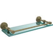  Waverly Place 16 Inch Tempered Glass Shelf with Gallery Rail, Antique Brass