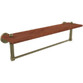  Waverly Place Collection 22 Inch Solid IPE Ironwood Shelf with Integrated Towel Bar, Antique Brass