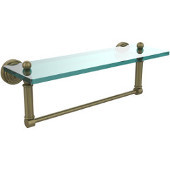  Waverly Place 16 Inch Glass Vanity Shelf with Integrated Towel Bar, Antique Brass