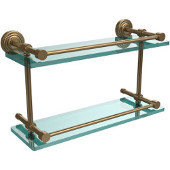  Waverly Place 16 Inch Double Glass Shelf with Gallery Rail, Brushed Bronze