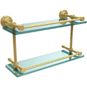  Waverly Place 16 Inch Double Glass Shelf with Gallery Rail, Polished Brass