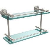  Waverly Place 16 Inch Double Glass Shelf with Gallery Rail, Polished Nickel