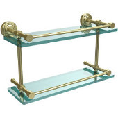  Waverly Place 16 Inch Double Glass Shelf with Gallery Rail, Satin Brass