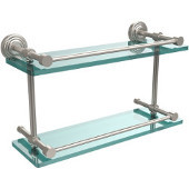  Waverly Place 16 Inch Double Glass Shelf with Gallery Rail, Satin Nickel