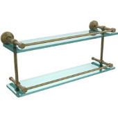  Waverly Place 22 Inch Double Glass Shelf with Gallery Rail, Antique Brass