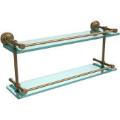  Waverly Place 22 Inch Double Glass Shelf with Gallery Rail, Brushed Bronze