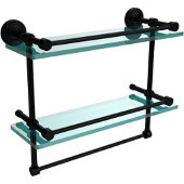  16 Inch Gallery Double Glass Shelf with Towel Bar, Matte Black
