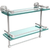  16 Inch Gallery Double Glass Shelf with Towel Bar, Polished Chrome