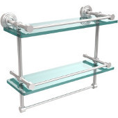  16 Inch Gallery Double Glass Shelf with Towel Bar, Satin Chrome