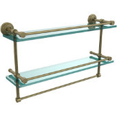  22 Inch Gallery Double Glass Shelf with Towel Bar, Antique Brass