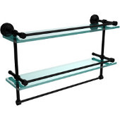  22 Inch Gallery Double Glass Shelf with Towel Bar, Matte Black