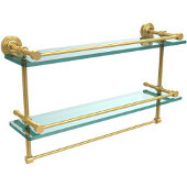  22 Inch Gallery Double Glass Shelf with Towel Bar, Unlacquered Brass