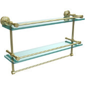  22 Inch Gallery Double Glass Shelf with Towel Bar, Satin Brass