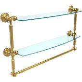  Waverly Place Collection 24 Inch Two Tiered Glass Shelf with Integrated Towel Bar, Unlacquered Brass