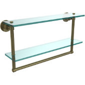  Washington Square Collection 22'' Double Glass Shelf w/Towel Bar, Premium Finish, Antique Brass