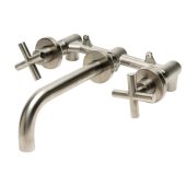 ALFI brand 8'' Widespread Wall Mounted Cross Handle Faucet in Brushed Nickel, 8-1/8'' W x 5-5/8'' D, Spout Reach: 8-1/4'' D