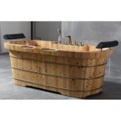 65'' 2 Person Free Standing Cedar Wooden Bathtub with Fixtures & Headrests, 65'' W x 30-3/4'' D x 23-5/8'' H