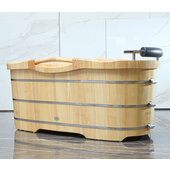  61'' Free Standing Wooden Bathtub with Cushion Headrest, 61'' W x 28-3/8'' D x 24-3/8'' H