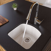 ALFI brand 17'' Fireclay Undermount D-Shaped Kitchen Sink in White, 17-5/8'' W x 17-5/8'' D x 8-5/8'' H