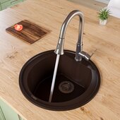 ALFI brand 20'' Drop-In Round Granite Composite Kitchen Prep Sink in Chocolate, 20-1/8'' Diameter x 8-1/4'' H