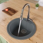 ALFI brand 20'' Drop-In Round Granite Composite Kitchen Prep Sink in Titanium, 20-1/8'' Diameter x 8-1/4'' H