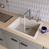  Biscuit 24'' Drop-In Single Bowl Granite Composite Kitchen Sink, 23-5/8'' W x 20-1/8'' D x 8-1/4'' H