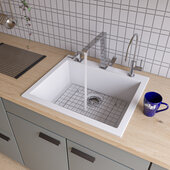  White 24'' Drop-In Single Bowl Granite Composite Kitchen Sink, 23-5/8'' W x 20-1/8'' D x 8-1/4'' H