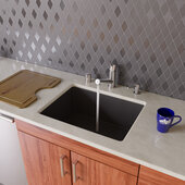  Black 24'' Undermount Single Bowl Granite Composite Kitchen Sink, 23-5/8'' W x 16-7/8'' D x 8-1/4'' H