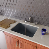 ALFI brand 24'' Undermount Single Bowl Granite Composite Kitchen Sink in Titanium, 23-5/8'' W x 15-3/4'' D x 8-1/4'' H