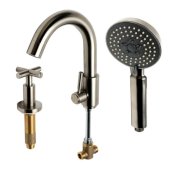 ALFI brand Deck Mounted Tub Filler with Hand Held Showerhead in Brushed Nickel, Faucet Height: 13-5/8'' H, Spout Reach: 9-1/8'' D, Spout Height: 10'' H