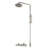ALFI brand Round Style Thermostatic Exposed Shower Set in Brushed Nickel, Shower Height: 52-1/8'' H, Spout Reach: 8'' D, Spout Height: 47-5/8'' H