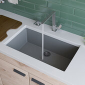 ALFI brand 30'' Undermount Single Bowl Granite Composite Kitchen Sink in Titanium, 29-7/8'' W x 17-1/8'' D x 8-1/4'' H
