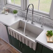 ALFI brand 33'' x 18'' Reversible Fluted / Smooth Fireclay Farm Sink in Biscuit, 31-1/8'' W x 18-1/8'' D x 10'' H