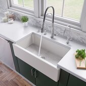 ALFI brand 33'' x 18'' Reversible Fluted / Smooth Single Bowl Fireclay Farm Sink in White, 31-1/8'' W x 18-1/8'' D x 10'' H