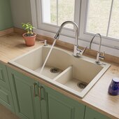  Biscuit 33'' Double Bowl Drop In Granite Composite Kitchen Sink, 33'' W x 22'' D x 9-1/2'' H
